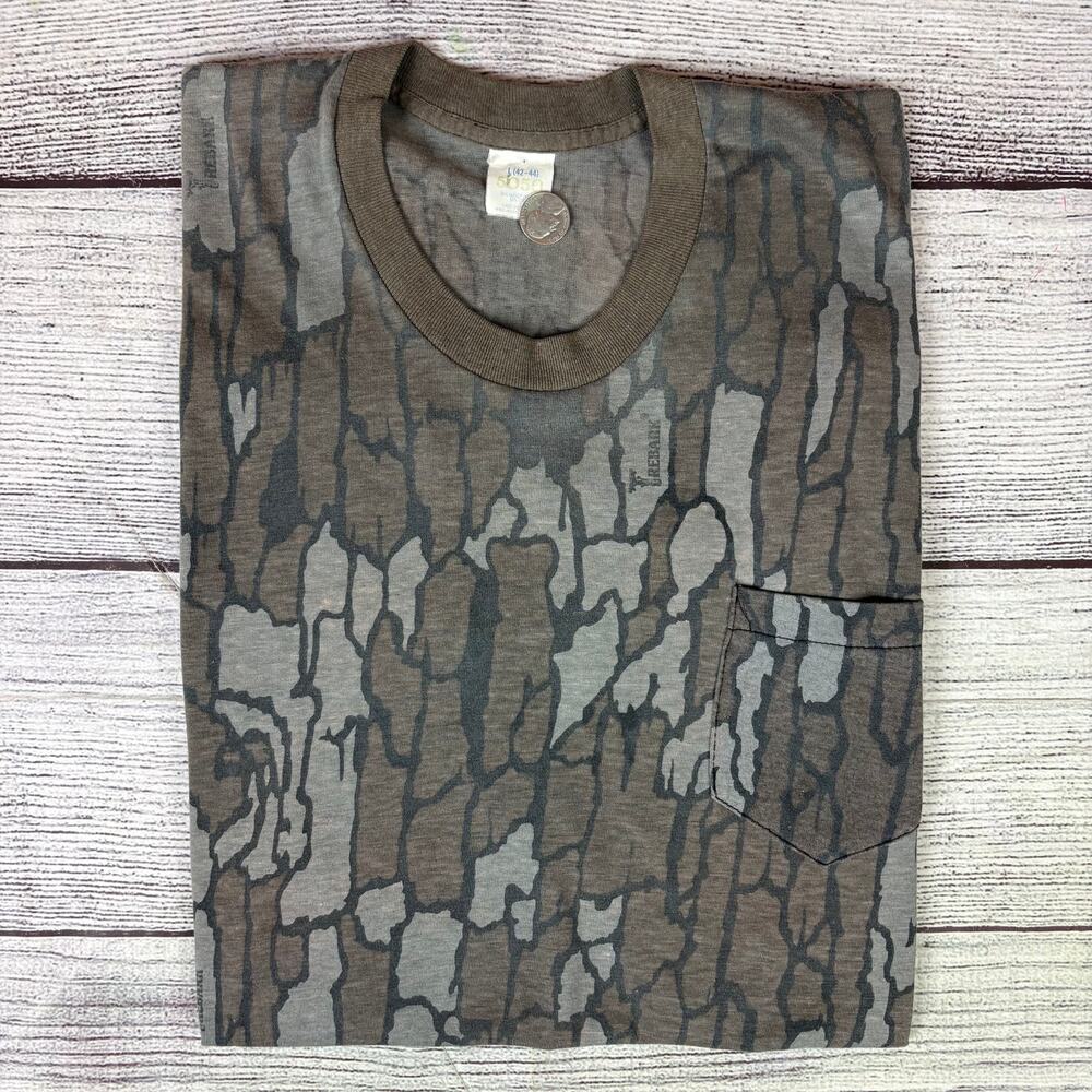 Vintage 1980s Treebark Camouflage Single Stitch Pocket T-shirt